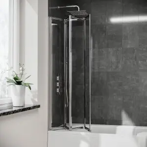 Nes Home Parga 800 x 1400 mm 4 Fold Door Bath Shower Screen Chrome Frame