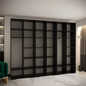 Manhattan II Modern Spacious Hinged Door Wardrobe W3000mm H2370mm D470mm - Sleek Black, 6 Doors, 30 Shelves