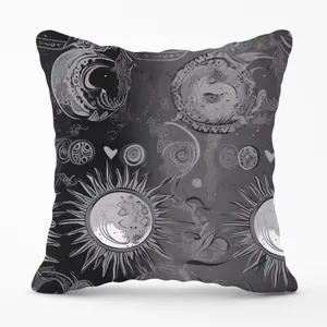 Black Grey Abstract Sun and Moon Cushions 60cm x 60cm