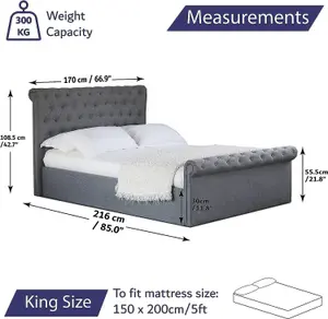 Side Lift Velvet King Size Ottoman Bed With Pocket Sprung Mattress