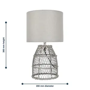 First Choice Lighting Set of 2 Bamboo Grey Wash Bamboo 36cm Table Lamps With Grey Fabric Shades