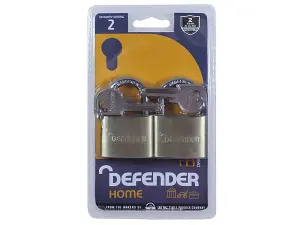 DEFENDER Brass Padlock Twin Pack 40mm