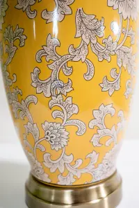 Yellow Floral Ceramic Table Lamp with Pleated Shade