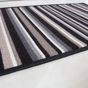 Black White Grey Striped Non Slip Washable Kitchen Utility Mat 50x80cm