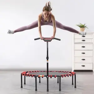 51 Inch  Black Red  Octagonal Garden Trampoline Fitness Trampoline with Adjustable T-Bar Handle  for Kids Adults