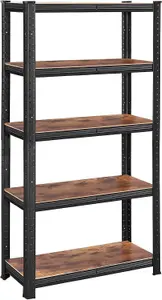 SONGMICS 5 Tier Shelving Unit, Industrial, Adjustable Storage Shelves, for Living Room, Kitchen, Garage, Rustic Brown and Black