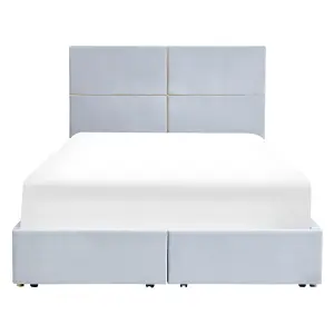 Velvet EU Double Size Ottoman Bed with Drawers Light Grey VERNOYES