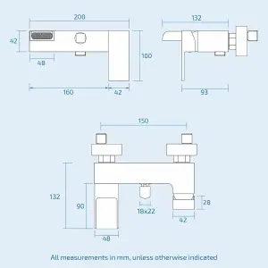 Nes Home Ozone Waterfall Solid Brass Square Wall Mounted Chrome Bath Shower Mixer Tap