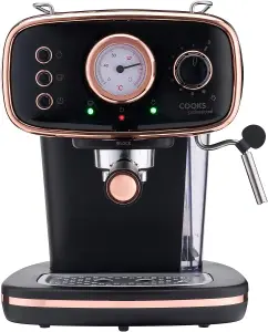 Cooks Professional Coffee Machine Espresso Maker Barista Pro 15 Bar Pump Frothing Wand Black/Copper