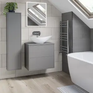 Grasmere Tall Matt Grey Single Wall-mounted Bathroom Cabinet (H)129.5cm (W)30cm