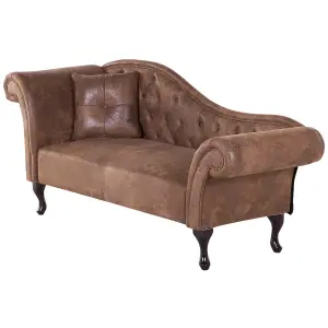 Left Hand Chaise Lounge Faux Suede Brown LATTES