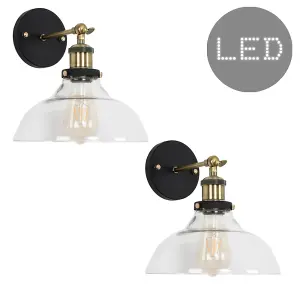 ValueLights Wallace Pair of Black Indoor Wall Lanterns and E27 Pear LED 4W Warm White 2700K Bulbs