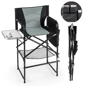 COSTWAY 116 cm Tall Directors Chair Folding Lawn Beach Camping Chair with Side Table