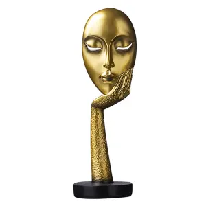 Gold Decor Art Women Face Statue Collectible Figurine Table Decorations for Living Room Desktop Bookshelf 14 Inch