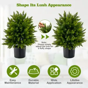 Costway Set of 2 50cm Artificial Cedar Topiary Ball Tree Faux Shrub Brush Potted Tree