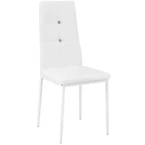 Dining Chairs Set of 8 - upholstered, faux leather, high backrest with rhinestones - white