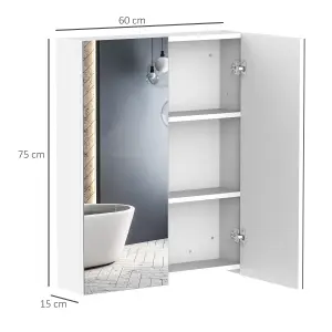 HOMCOM 60x75cm Mirror Cabinet Wall Mount Storage Organizer Door Adjustable Shelf