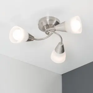 ValueLights Ricardo 3 Way Chrome Ceiling Light Fitting with Frosted Glass Shades with LED Bulbs