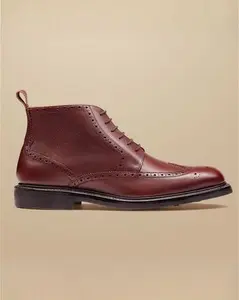 Leather Brogue Boots - Chestnut Brown Size 11 R By Charles Tyrwhitt