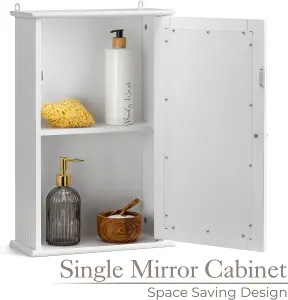 Mirrored Bathroom Cabinet Wall Mounted, Small White Wooden Bathroom Mirror Storage Unit With Shelf