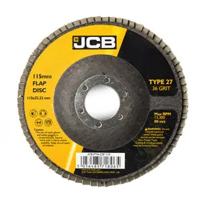 JCB Metal 36 Grit Flap Discs 115mm (4 1/2'') x 22.23mm, 10 Pack  JCB-FDC115-40-10PK