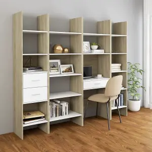 Berkfield Book Cabinet White and Sonoma Oak 60x35x180 cm Engineered Wood