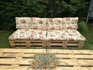 Pallet Cushion Set Garden Outdoor EURO 4 Sofa Floral Cream Tufted Seat Back Pads