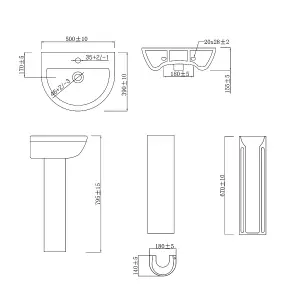 Rinse Bathrooms Stylish White Bathroom Ceramic Basin Sink & Full Pedestal