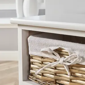 Home Source Lichfield 3 Wicker Basket Drawer Chest Storage Unit White