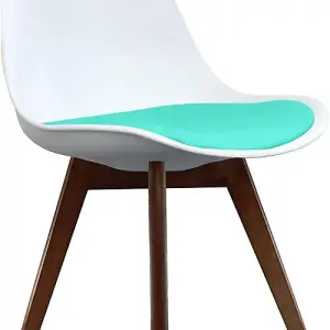 Soho White & Aqua Plastic Dining Chair with Squared Dark Wood Legs