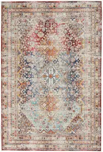 Multicolour Abstract Bordered Geometric Traditional Persian Luxurious Rug for Living Room Bedroom and Dining Room-269cm X 361cm