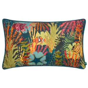 Deethya Abyss Coral Teal Rectangular Throw Cushion Covers