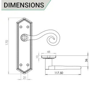 AFIT Black Iron Lever Door Handles on Backplate Curly Tail Pattern - Latch