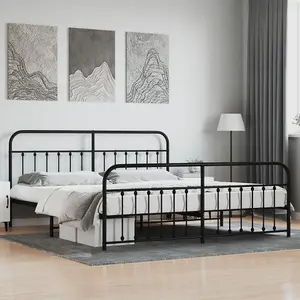 Berkfield Metal Bed Frame with Headboard and Footboard Black 200x200 cm