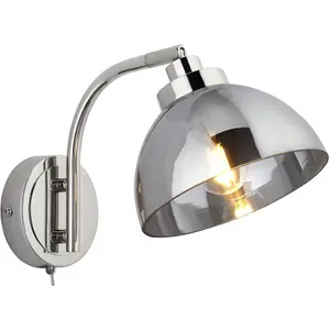 Ceiling Pendant Lamp & 2x Matching Wall Lights - Bright Nickel Mirrored Glass Dome Shade