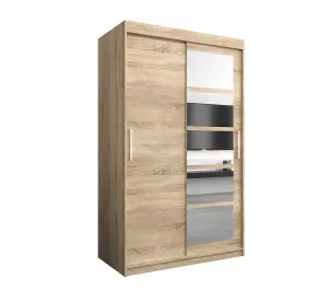 Stylish Oak Sonoma Roma I Sliding Door Wardrobe W1200mm H2000mm D620mm Mirrored Vertical Handles Elegant Storage Solution