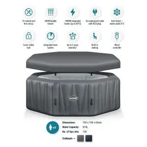 Wave Aegean, 6-Person Inflatable Hot Tub, Integrated Heater, Dark Grey