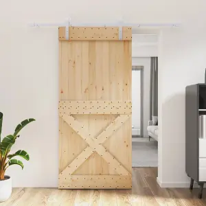 Berkfield Sliding Door with Hardware Set 95x210 cm Solid Wood Pine