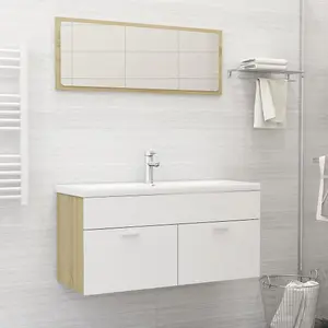 Berkfield Bathroom Furniture Set White and Sonoma Oak Engineered Wood