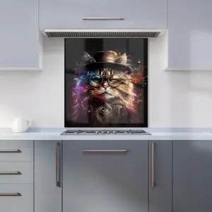 Siberian Cat With Glasses Splashart Premium Glass Kitchen Splashback W700mm x H750mm