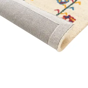 Wool Gabbeh Area Rug with Floral Pattern 140 x 200 cm Beige HUSUNLU