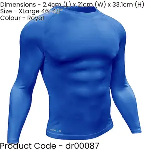 XL - BLUE Adult Long Sleeve Baselayer Compression Shirt Unisex Training Gym Top