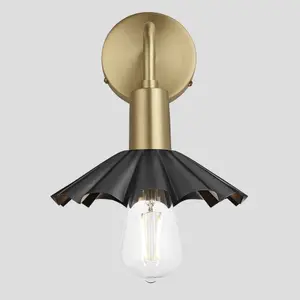 Industville Sleek Umbrella Wall Light, 8 Inch, Pewter, Brass Holder