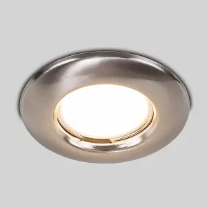 ValueLights Downlight Fixed Brushed Chrome Ceiling Light Fitting 6 Pack With Cool White Bulbs