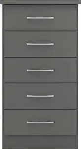 Nevada 5 Drawer Narrow Chest of Drawers in 3D Effect Grey