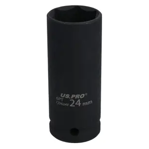 24mm 1/2" Drive Double deep Metric Impacted Impact Socket Single Hex 6 Sided