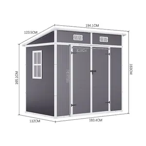 Outdoor Double Door Storage Shed with Floor and Windows, Light Grey, 183cm H