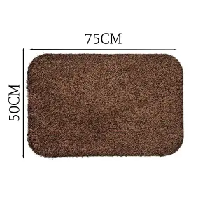 100% Cotton Dirt Stopper Anti Slip Door Mat 75x50cm - Jasper Brown