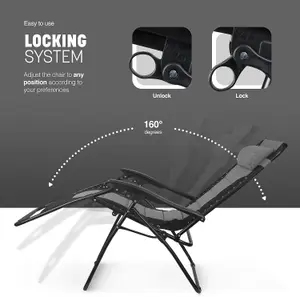 KEPLIN Set of 2 Grey Heavy Duty Textoline Zero Gravity Chairs for Garden Light Reclining Patio Sun Loungers