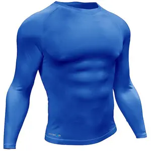 L - BLUE Adult Long Sleeve Baselayer Compression Shirt - Unisex Training Gym Top